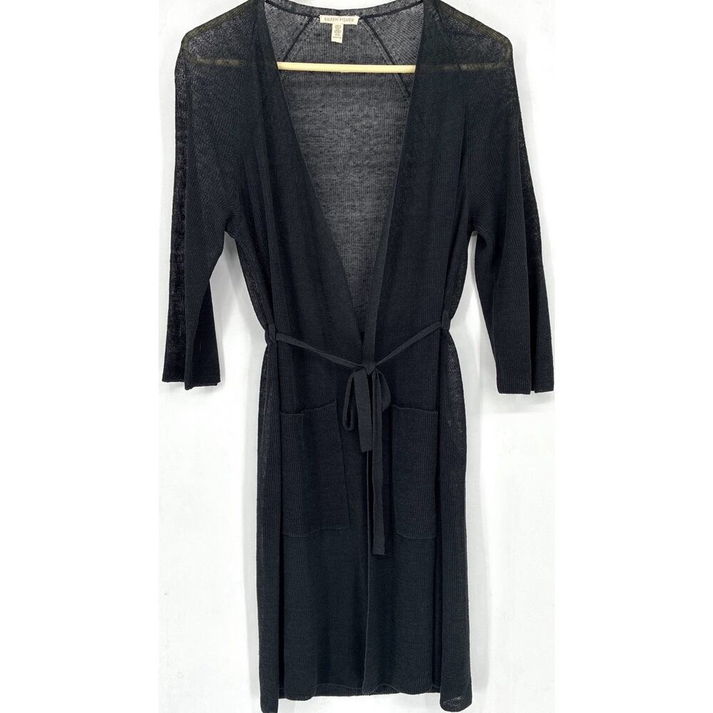 Eileen Fisher Oversized Sz XXS Open Belted Brown Organic Linen Pockets Duster - Picture 4 of 11